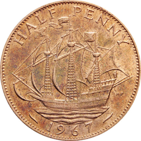 1967 Half Penny Elizabeth II Coin 1st portrait