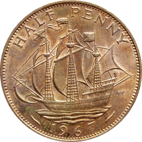 1967 Half Penny Elizabeth II Coin 1st portrait