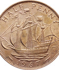 1967 Half Penny Elizabeth II Coin 1st portrait