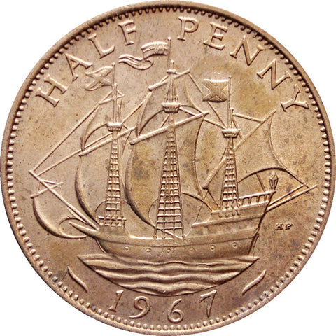 1967 Half Penny Elizabeth II Coin 1st portrait