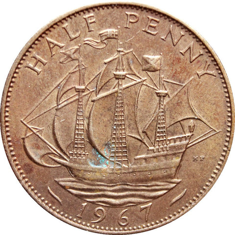1967 Half Penny Elizabeth II Coin 1st portrait