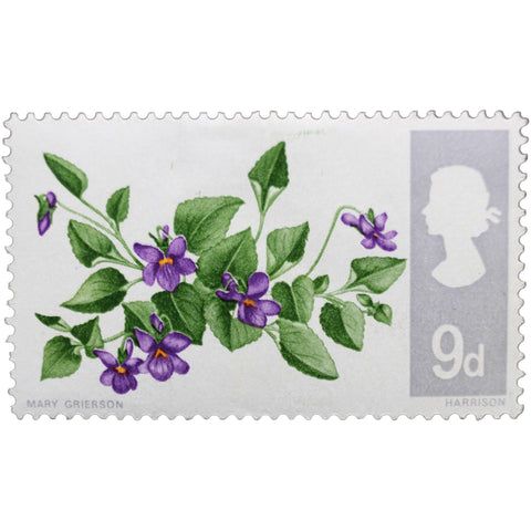1967 Stamp United Kingdom 9 d - British Penny Elizabeth II Dog Violet (Viola Riviniana)
