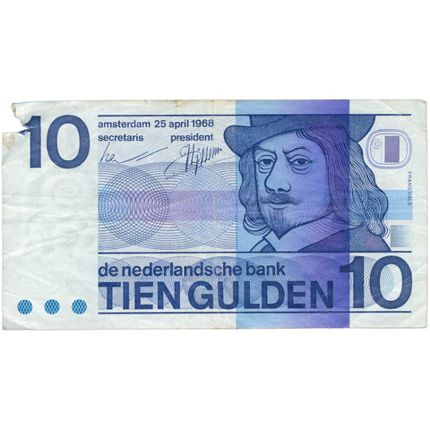 1968 Netherlands 10 Gulden Banknote