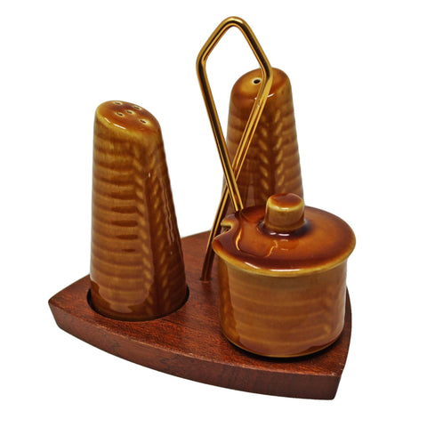 1970’s Vintage Retro Cruet Set Pottery Made in England Mustard Pot and Salt Pepper Shakers Home Decor Kitchen Ceramic Crown Devon Tableware