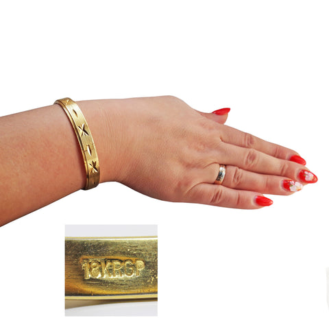 1970's Vintage Bangle Engraved Gold Bracelet 18ct Gold Rolled Vintage