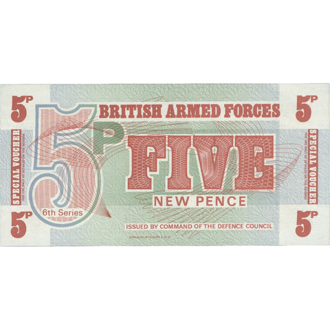 1972 British Armed Forces 5 New Pence Special Voucher (6th Series)