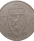1973 5 Kroner Norway Coin Olav V Type 1
