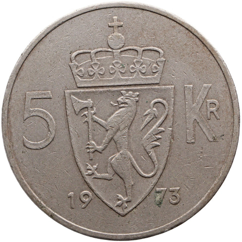 1973 5 Kroner Norway Coin Olav V Type 1