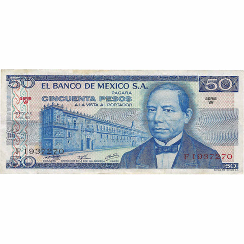 1973 50 Pesos Mexico Banknote Portrait of Benito Juarez
