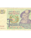 1974 Sweden 5 Kronor Banknote Portrait of Gustav I Vasa, King of Sweden