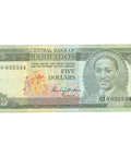 1975 Barbados 5 Dollars Banknote