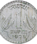 1975 One Rupee India Coin Type 2 Calcutta Mint
