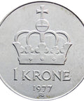 1977 One Krone Olav V Norway Coin