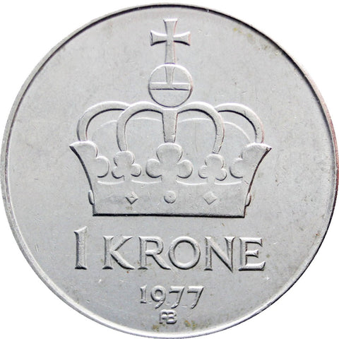 1977 One Krone Olav V Norway Coin