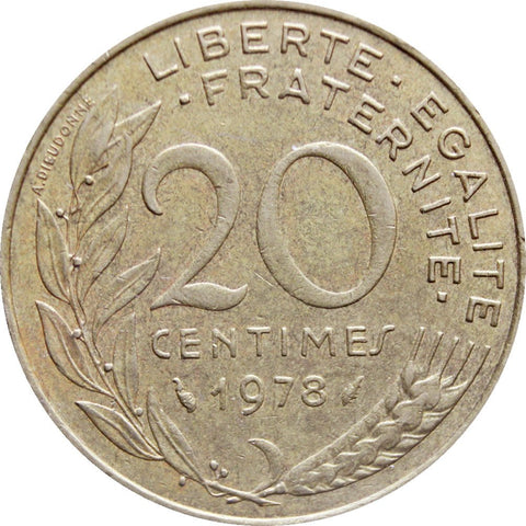 1978 20 Centimes France Coin Marianne Dolphin Mark