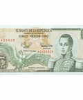 1980 Colombia 5 Pesos Oro Banknote