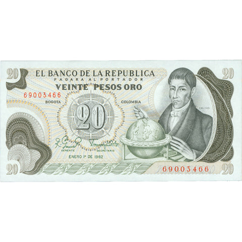 1982 Colombia 20 Pesos Oro Banknote