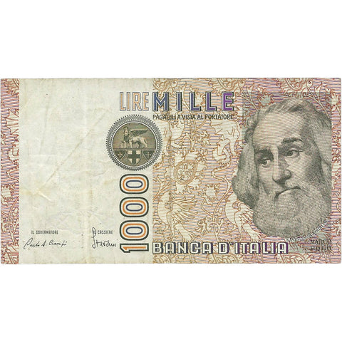 1982 Italy 1000 Lire Banknote Signature Ciampi and Stevani