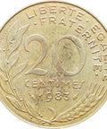 1983 20 Centimes France Coin Marianne Dolphin Mark