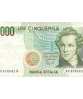 1985 5000 Lire Italy Banknote Portrait of V. Bellini