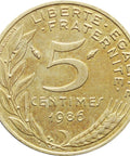 1986 5 Centimes France Coin Marianne