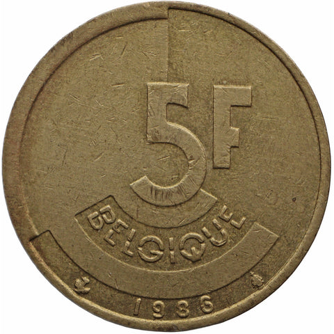 1986 5 Francs Belgium Baudouin I Coin French text