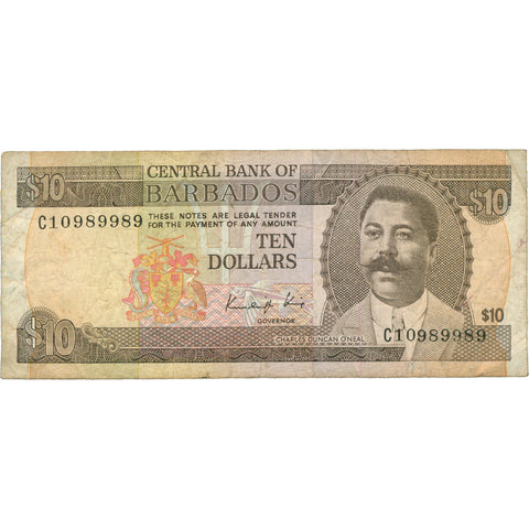 1986 Barbados 10 Dollars Banknote