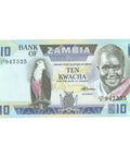 1986 Zambia 10 Kwacha Banknote