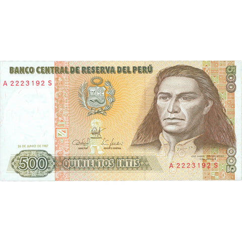 1987 Peru 500 Intis Banknote