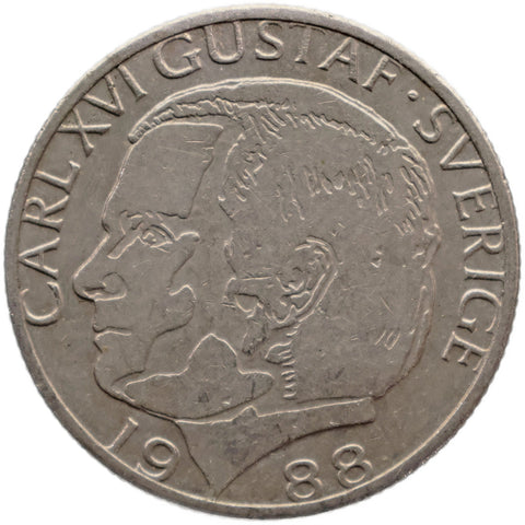 1988 1 Krona Sweden Coin Carl XVI Gustaf