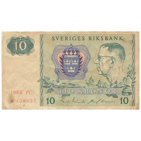 1988 Sweden 10 Kronor Banknote