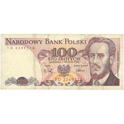 1988 Poland Banknote 100 Zlotych Collectible Paper Money