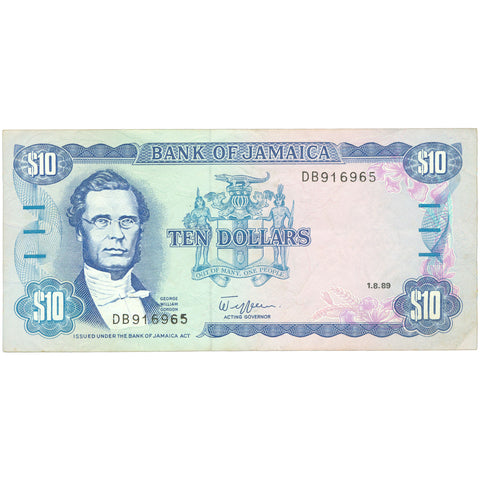 1989 Jamaica 10 Dollars Banknote