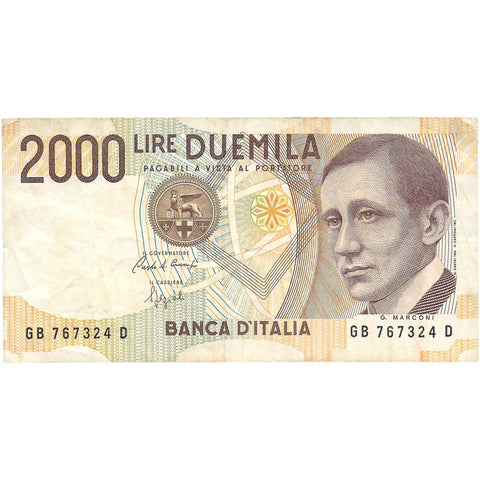 1990 2000 Lire Italy Banknote Portrait of Guglielmo Marconi