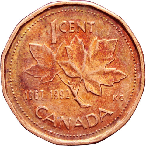 1992 1 Cent Canada Elizabeth II Coin 125th Anniversary of Canadian Confederation (1867 - 1992).