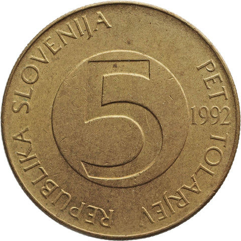 1992 5 Tolarjev Slovenia Coin