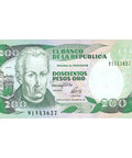 1992 Colombia 200 Pesos Oro Banknote