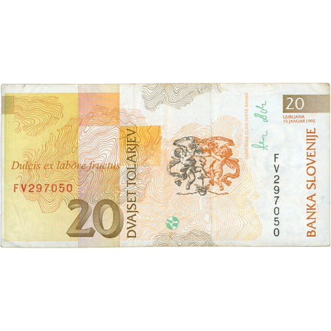 1992 Slovenia 20 Tolarjev Banknote