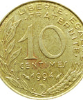 1994 10 Centimes France Coin Marianne Dolphin Mark