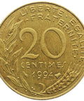 1994 20 Centimes France Coin Marianne Bee Mark