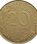 1997 20 Centimes France Coin Marianne Bee Mark