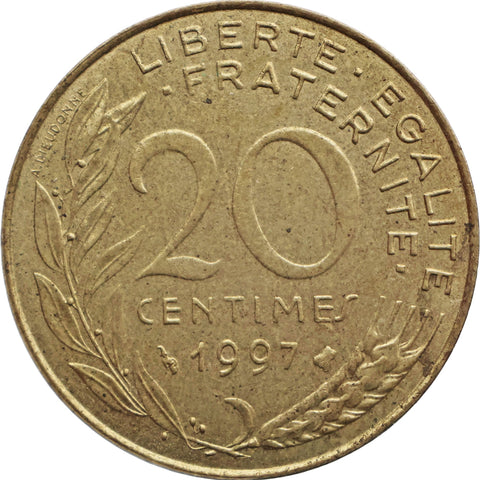 1997 20 Centimes France Coin Marianne Bee Mark