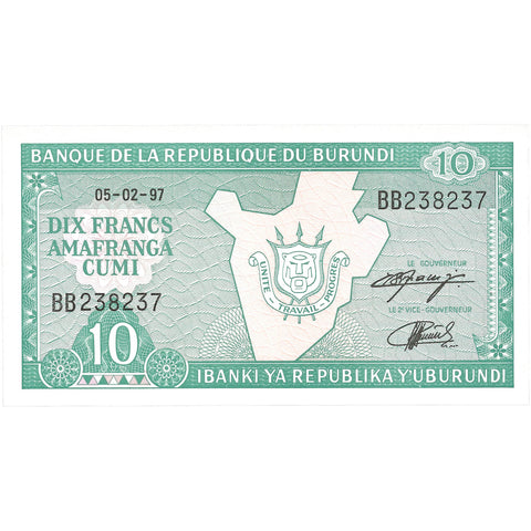 1997 Burundi Banknote 10 Francs Collectible Paper Money
