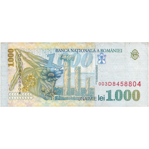 1998 1000 Lei Romania Banknote Portrait of poet Mihai Eminescu