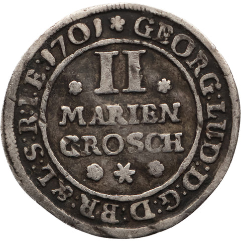 1701 2 Mariengroschen Brunswick-Lüneburg-Calenberg-Hannover George I Coin