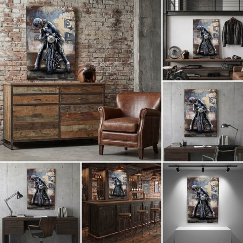 Vintage Rusty Biker on Motorcycle 3D Metal Wall Art, Living Room Decor, Unique Gift