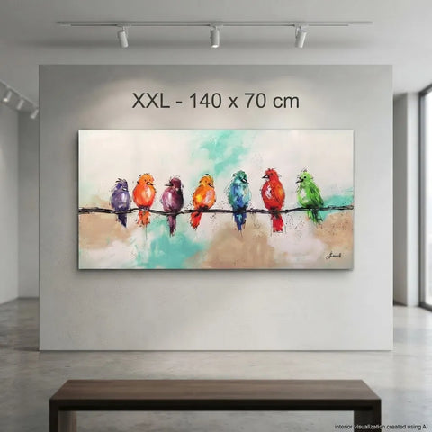 Monika Spiewak - Birds - Oil Painting Stretched On The Frame - XXL - Ready To Hang - 1/1 Unique Piece