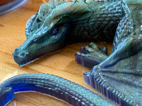XL Teal Sleeping Dragon — Handmade Resin Art Ornament