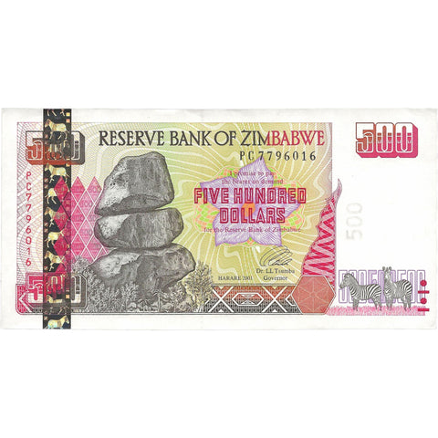 2001 Zimbabwe 500 Dollars Banknote