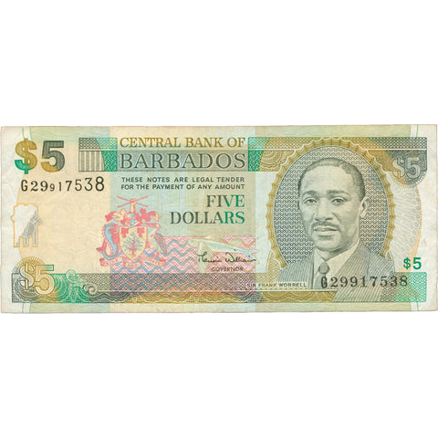 2007 Barbados 5 Dollars Banknote